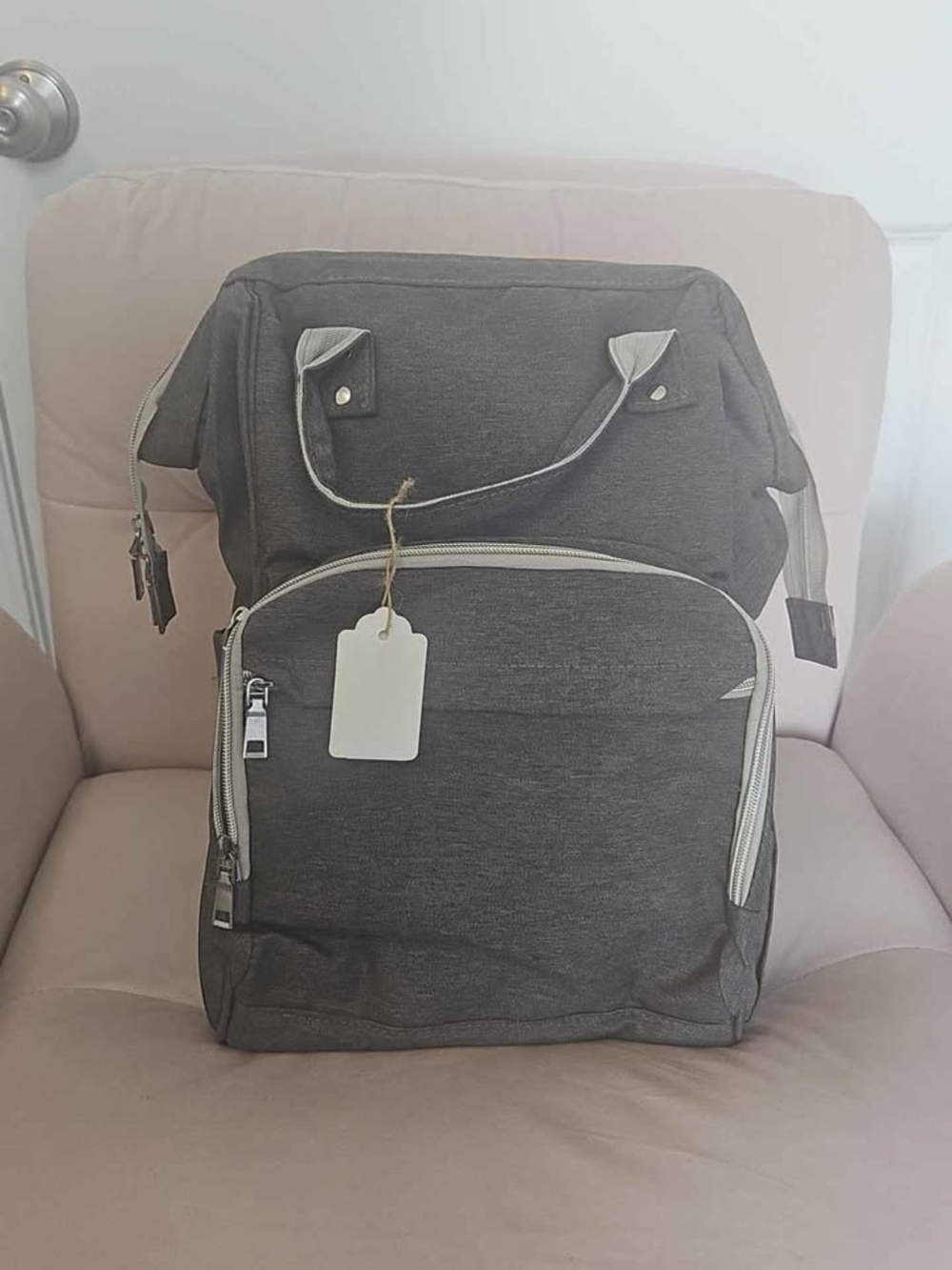 Gray Structured Backpack Diaper Bag